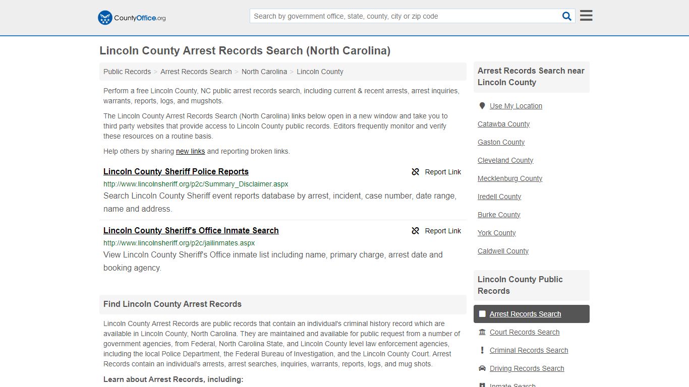 Arrest Records Search - Lincoln County, NC (Arrests & Mugshots)